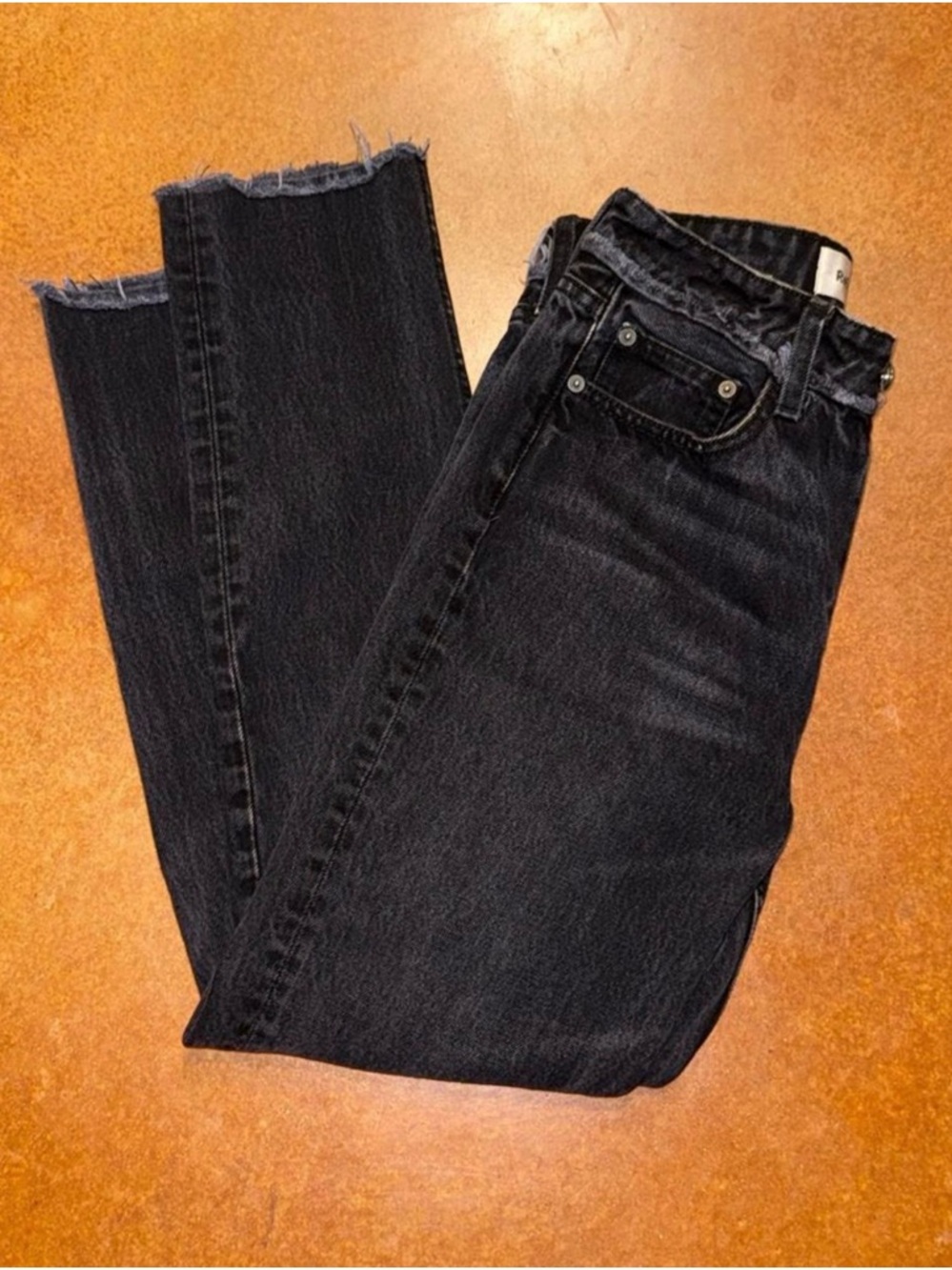 Reformation Black Straight Leg Jeans with Raw Hem